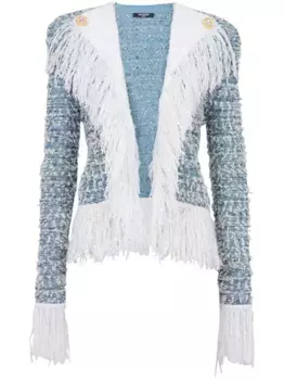 Твидовый жакет с бахромой BALMAIN, синий