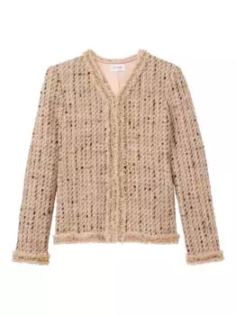 Твидовый жакет с бахромой St. John, нейтральный