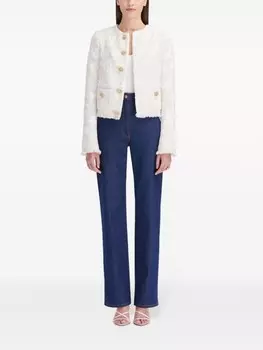 Твидовый жакет с цветочной вышивкой Oscar de la Renta, бежевый