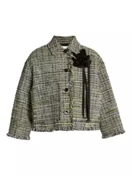 Твидовый жакет с цветочным декором ERDEM, зеленый