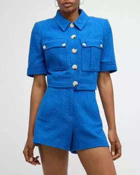 Твидовый жакет с короткими рукавами Rosalina Veronica Beard, цвет Cobalt