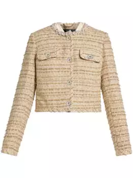 Твидовый жакет с кристаллами и оборками VERSACE, нейтральный