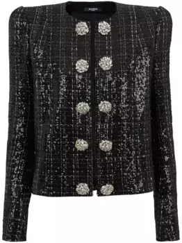 Твидовый жакет с пайетками BALMAIN, черный