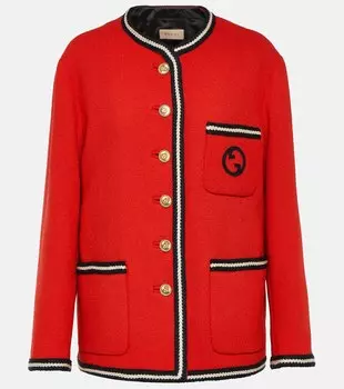 Твидовый жакет с вышивкой gg Gucci, красный