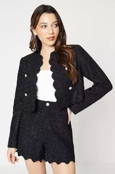 Твидовый жакет с зубчатой кромкой Oasis, черный
