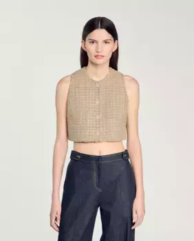 Твидовый женский топ Sandro, цвет Camel