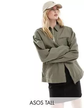 Твиловая Куртка хаки в стиле Харрингтон ASOS DESIGN Tall