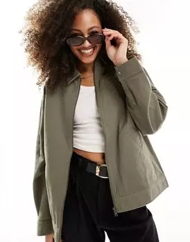 Твиловая Куртка хаки в стиле Харрингтон ASOS