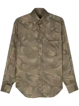 Твиловая рубашка с камуфляжным принтом TOM FORD, зеленый