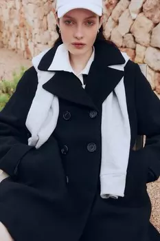 Твиловое пальто-бушлат H&M, черный