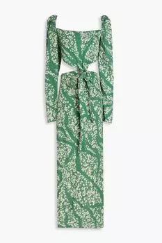Твиловое платье макси Cuarzo с вырезом и цветочным принтом AGUA BY AGUA BENDITA, зеленый