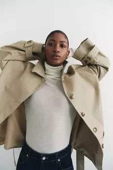 Твиловый пиджак с завязывающимся поясом H&M, бежевый