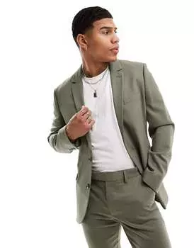 Твиловый пиджак скинни цвета хаки ASOS
