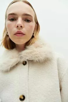 Твиловый жакет с пушистым воротником H&M, бежевый