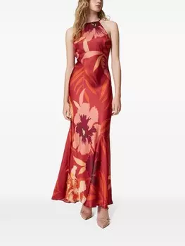 TWINSET атласное платье макси с цветочным принтом, красный
