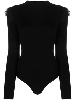 TWINSET боди в рубчик с отделкой из тюля