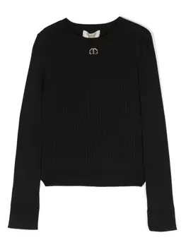 Twinset джемпер в рубчик с логотипом, черный