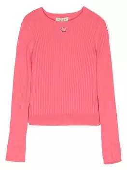 Twinset джемпер в рубчик с логотипом, розовый