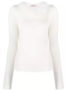 TWINSET faux fur-trim knitted top, белый