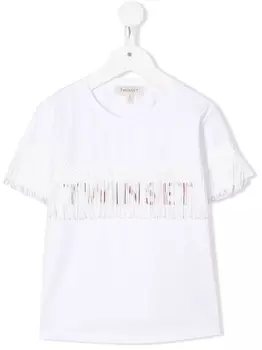 Twinset футболка с логотипом и бахромой, белый