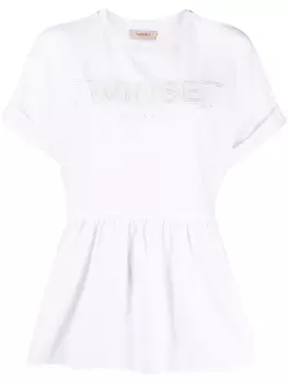 TWINSET футболка с оборками и нашивкой-логотипом, белый