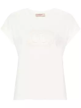TWINSET футболка с вышитым логотипом, нейтральный цвет