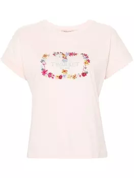 TWINSET футболка с вышитым логотипом, розовый
