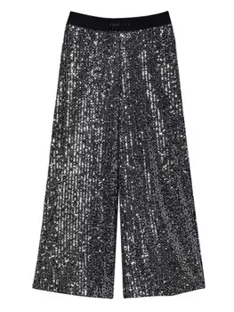 TWINSET Kids брюки палаццо с пайетками, черный