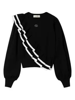 TWINSET Kids джемпер с длинными рукавами и двойной оборкой, черный