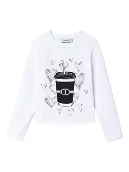 TWINSET Kids футболка с графическим принтом и стразами, белый