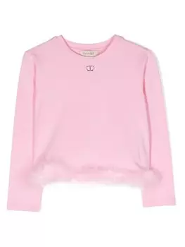 TWINSET Kids футболка с логотипом и отделкой из искусственного меха, розовый