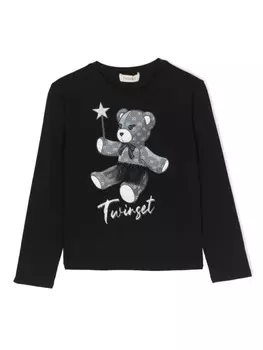 TWINSET Kids футболка с принтом Teddy Bear, черный