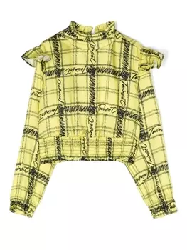 TWINSET Kids клетчатое платье с оборками и логотипом, желтый