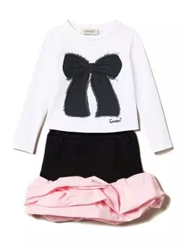 TWINSET Kids комплект из топа и юбки с принтом, белый