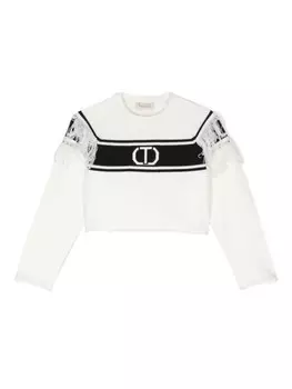 TWINSET Kids свитер вязки интарсия с логотипом, белый