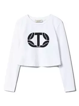 TWINSET Kids укороченная футболка с логотипом, белый