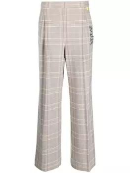 TWINSET клетчатые брюки строгого кроя с вышивкой, нейтральный цвет