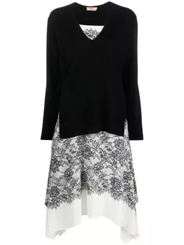 TWINSET многослойное платье миди с цветочным кружевом, черный