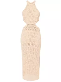 TWINSET платье макси рыхлой вязки со стразами, коричневый