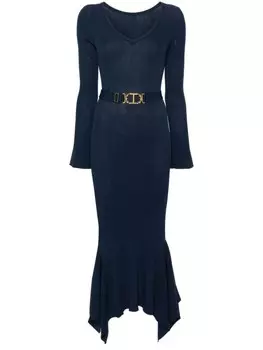 TWINSET платье миди с оборками и поясом, синий