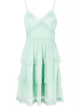 TWINSET платье мини с оборками и кружевом, зеленый