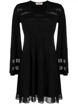 TWINSET платье мини в рубчик с V-образным вырезом, черный