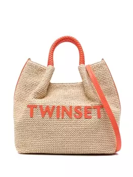 TWINSET плетеная сумка-тоут с вышитым логотипом, нейтральный цвет