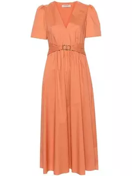 TWINSET поплиновое платье миди с поясом, оранжевый