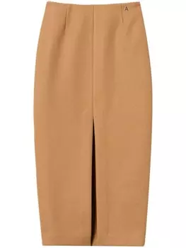 TWINSET прямая юбка миди с разрезом, коричневый