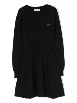 Twinset расклешенное трикотажное платье с логотипом, черный