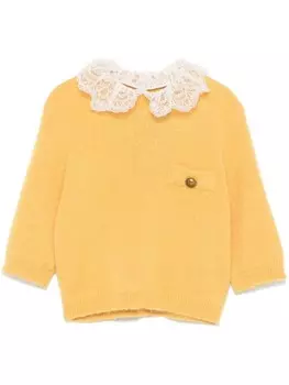 TWINSET свитер с кружевным воротником, желтый