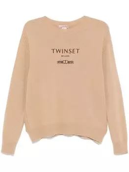 TWINSET свитер с вышитым логотипом, нейтральный цвет