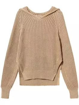 TWINSET свитер в рубчик с капюшоном, коричневый