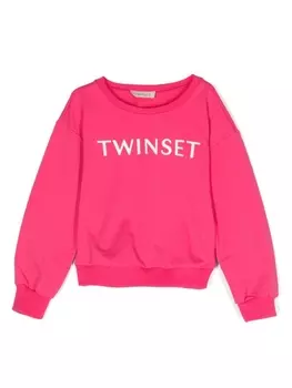 Twinset толстовка с приспущенными плечами и логотипом, розовый
